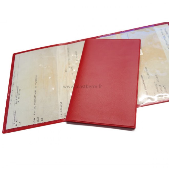 porte carte grise 3 volets pvc rouge 